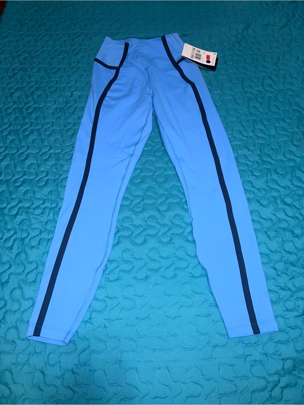 University Blue High-Rise Leggings with Navy Stripes